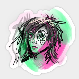 Pink and green face Sticker